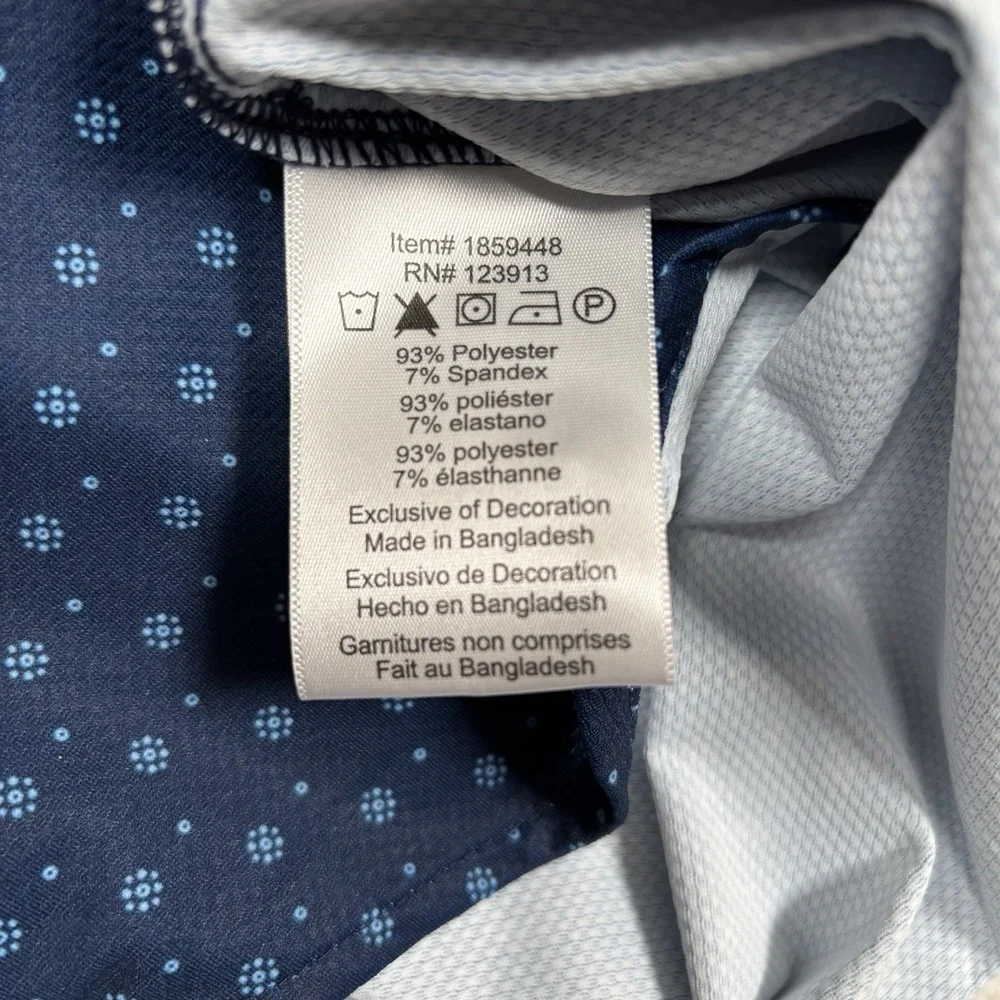 Jachs New York Button Shirt Mens L Blue Geometric Stretch Performance Short Slv